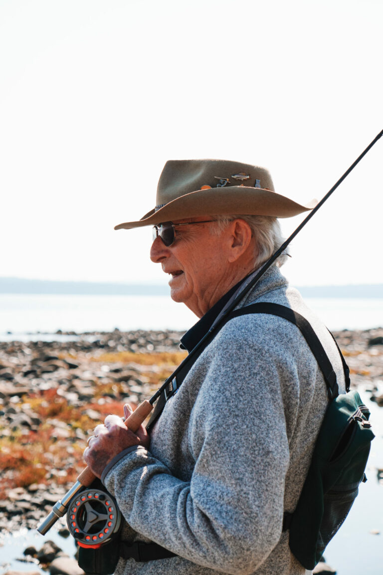 Profile view of legendary fly tyer Tom Murray